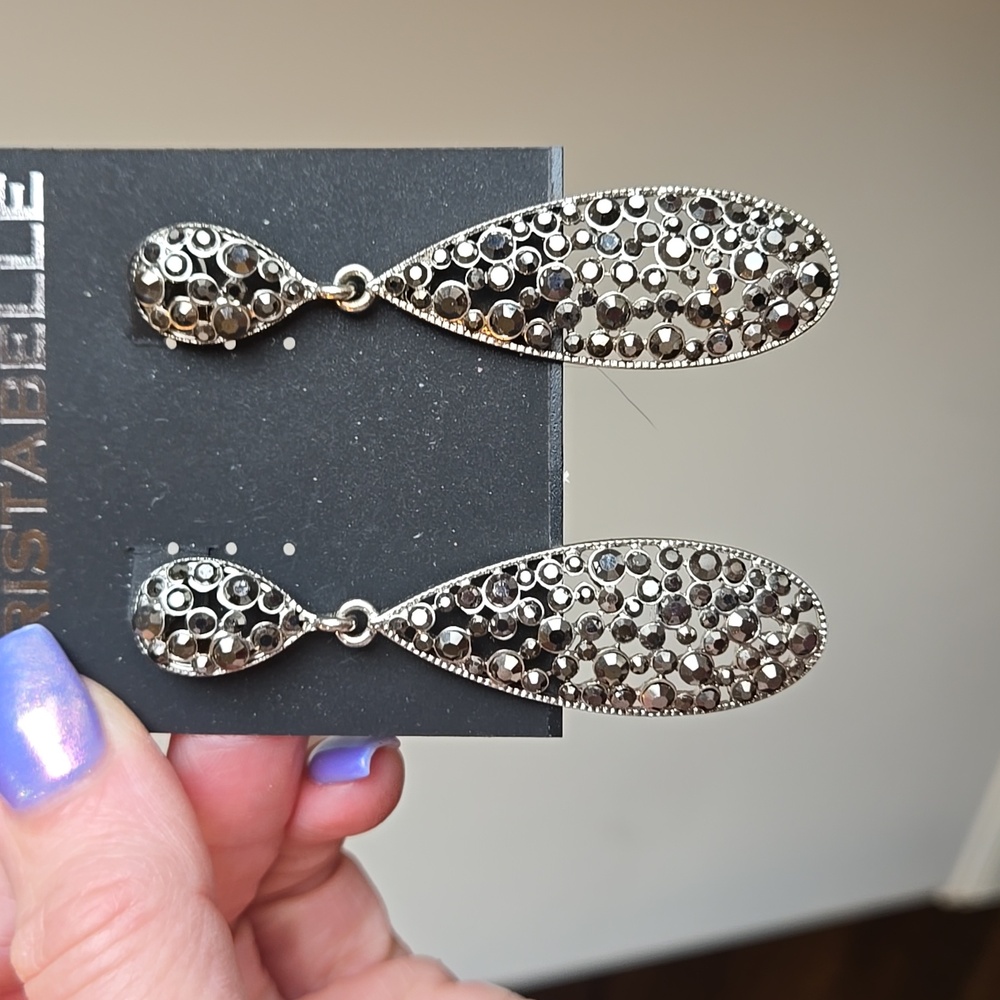 Rhinestone Silver Drop Earrings